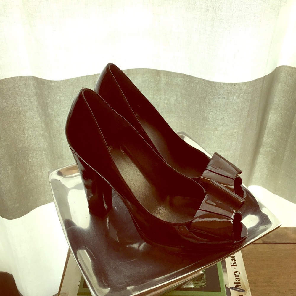 Stuart Weitzman Brown Patent Block Heel